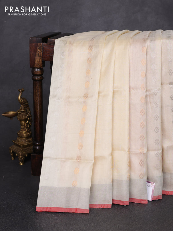 Pure uppada silk saree cream and red with allover silver & zari woven buttas and zari woven border