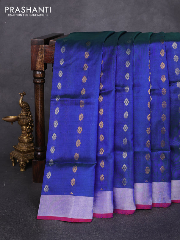 Pure uppada silk saree navy blue and magenta pink with allover silver & zari woven buttas and zari woven border