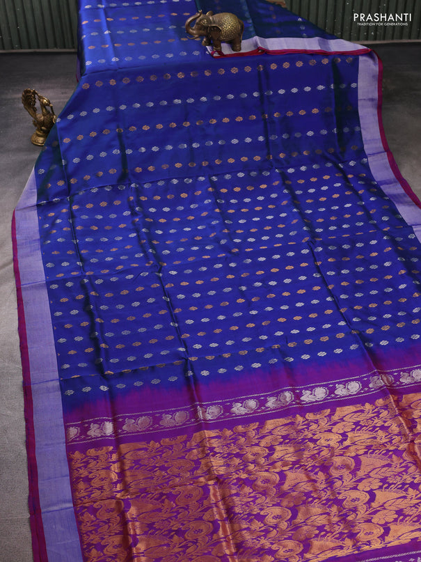 Pure uppada silk saree navy blue and magenta pink with allover silver & zari woven buttas and zari woven border