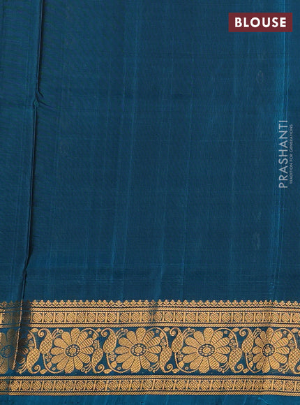 Pure uppada silk saree black and peacock blue with allover silver & zari woven buttas and zari woven border