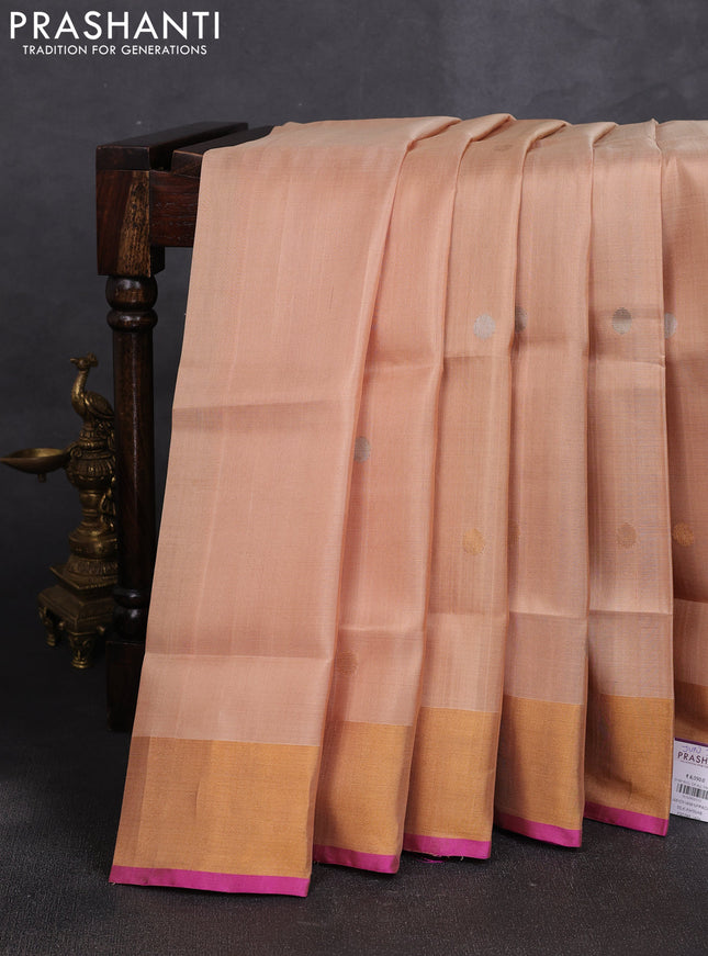 Pure uppada silk saree sandal and pink with allover silver & buttas and jamdhani weaving pallu