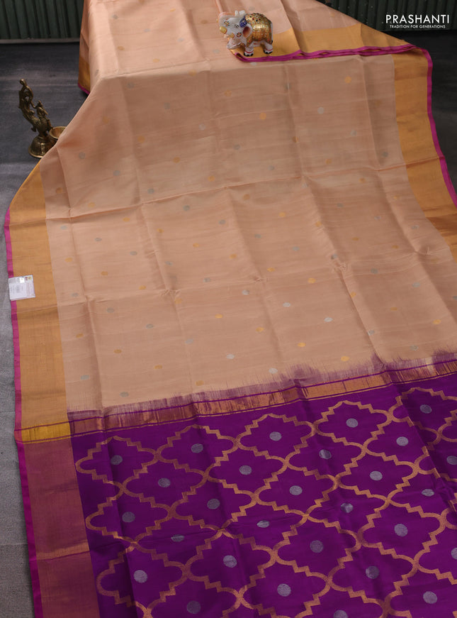 Pure uppada silk saree sandal and pink with allover silver & buttas and jamdhani weaving pallu