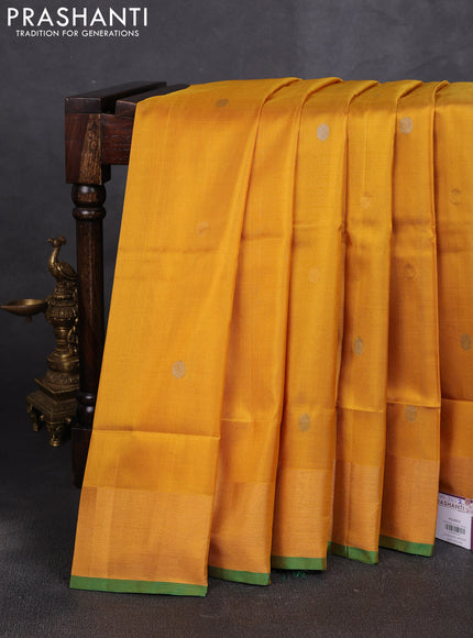 Pure uppada silk saree mustard yellow and green with allover silver & buttas and jamdhani weaving pallu
