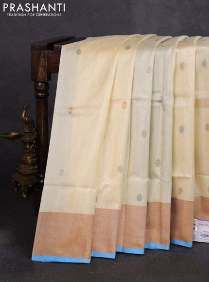 Pure uppada silk saree cream and cs blue with allover silver & buttas and jamdhani weaving pallu