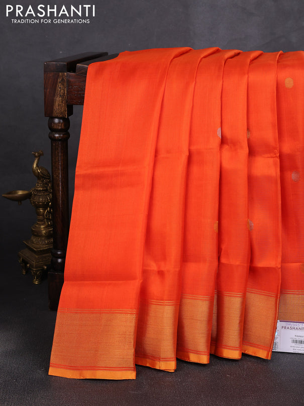Pure uppada silk saree orange and mustard yellow with allover silver & buttas and jamdhani weaving pallu