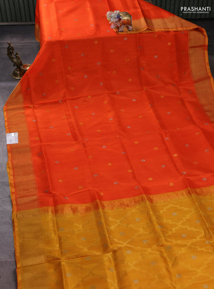 Pure uppada silk saree orange and mustard yellow with allover silver & buttas and jamdhani weaving pallu