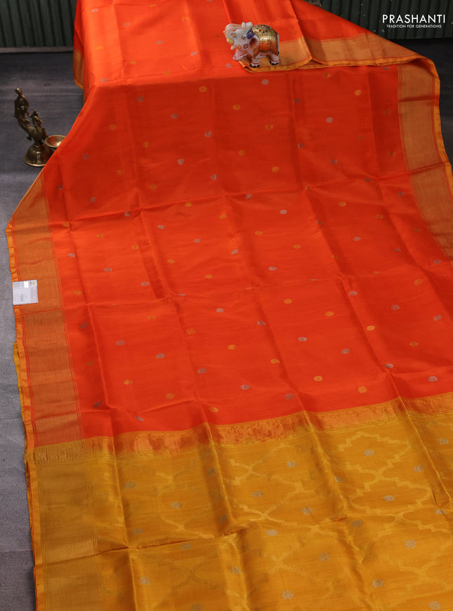 Pure uppada silk saree orange and mustard yellow with allover silver & buttas and jamdhani weaving pallu