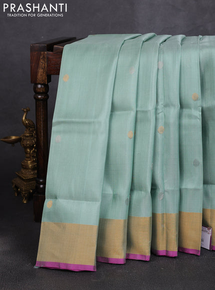 Pure uppada silk saree pastel green and purple with allover silver & buttas and jamdhani weaving pallu