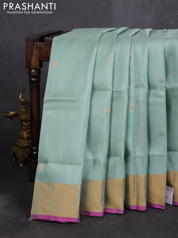Pure uppada silk saree pastel green and purple with allover silver & buttas and jamdhani weaving pallu