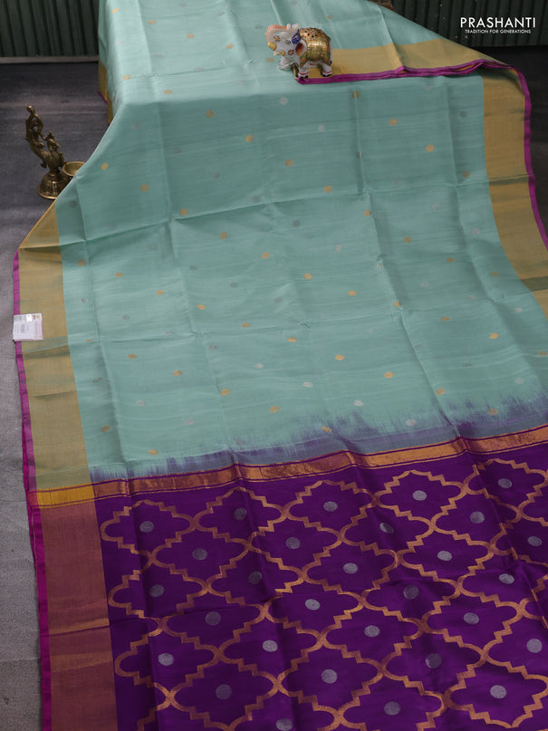 Pure uppada silk saree pastel green and purple with allover silver & buttas and jamdhani weaving pallu