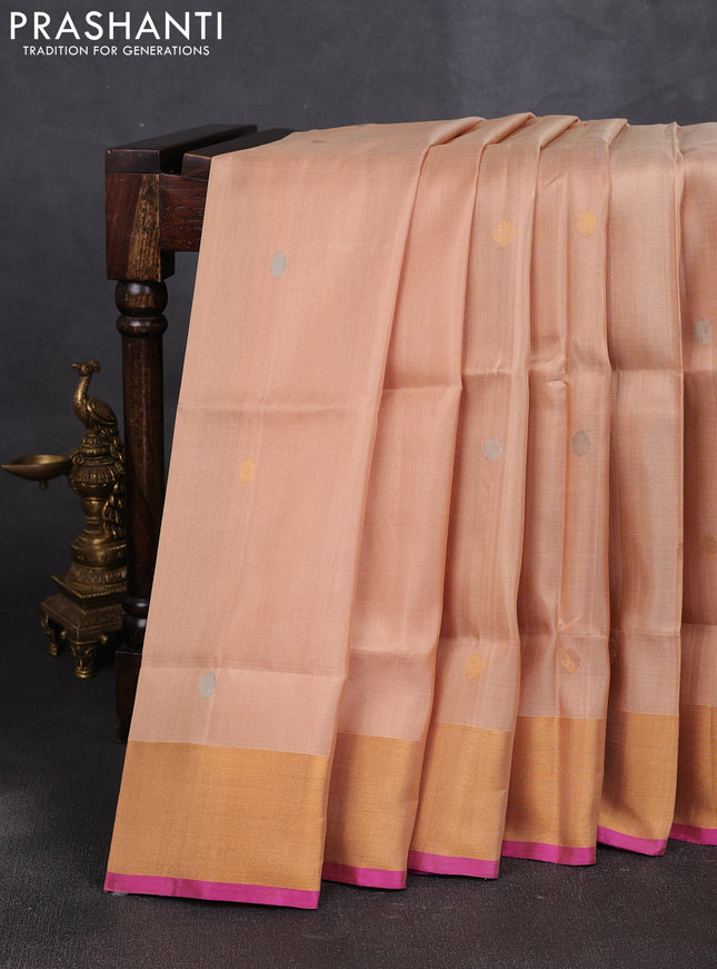 Pure uppada silk saree sandal and pink with allover silver & buttas and jamdhani weaving pallu
