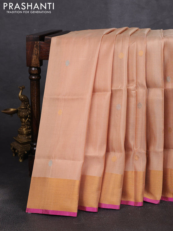 Pure uppada silk saree sandal and pink with allover silver & buttas and jamdhani weaving pallu