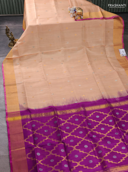 Pure uppada silk saree sandal and pink with allover silver & buttas and jamdhani weaving pallu