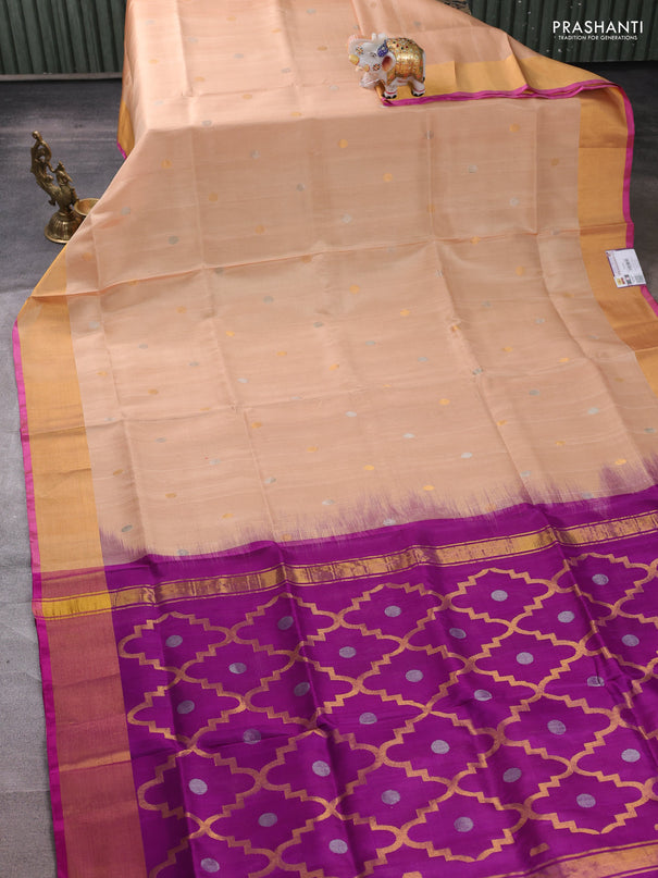 Pure uppada silk saree sandal and pink with allover silver & buttas and jamdhani weaving pallu