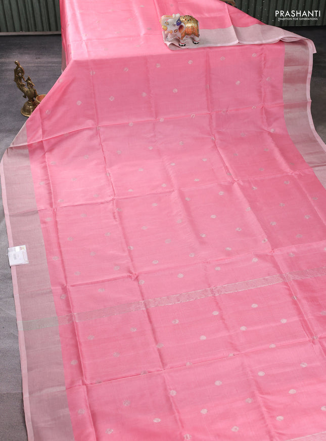 Pure uppada silk saree light pink with allover zari woven buttas and zari woven border