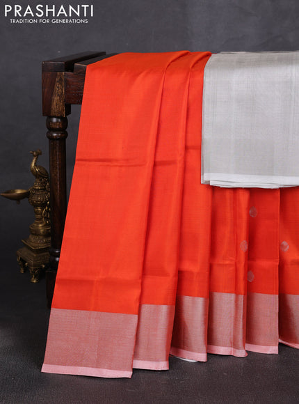 Pure uppada silk saree orange with allover zari woven buttas and zari woven border
