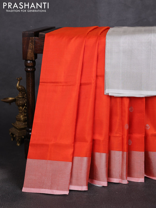 Pure uppada silk saree orange with allover zari woven buttas and zari woven border