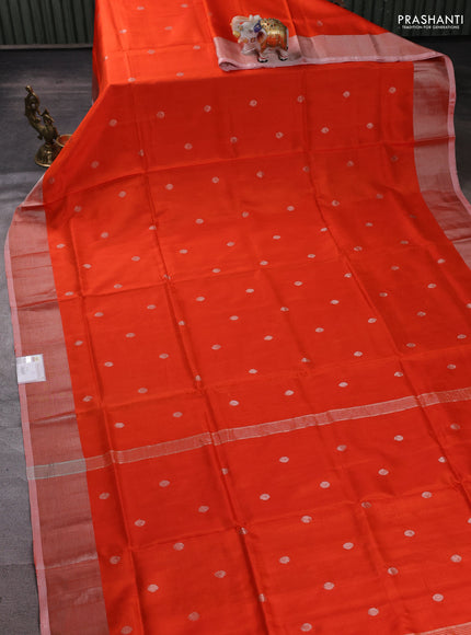 Pure uppada silk saree orange with allover zari woven buttas and zari woven border