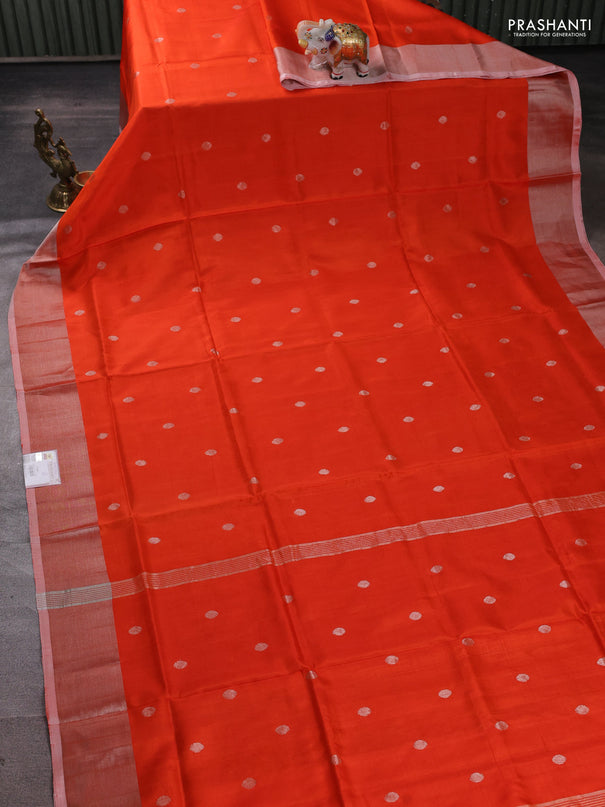 Pure uppada silk saree orange with allover zari woven buttas and zari woven border
