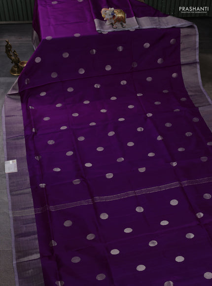 Pure uppada silk saree purple and grey with allover silver coin buttas and zari woven border