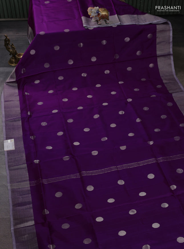 Pure uppada silk saree purple and grey with allover silver coin buttas and zari woven border