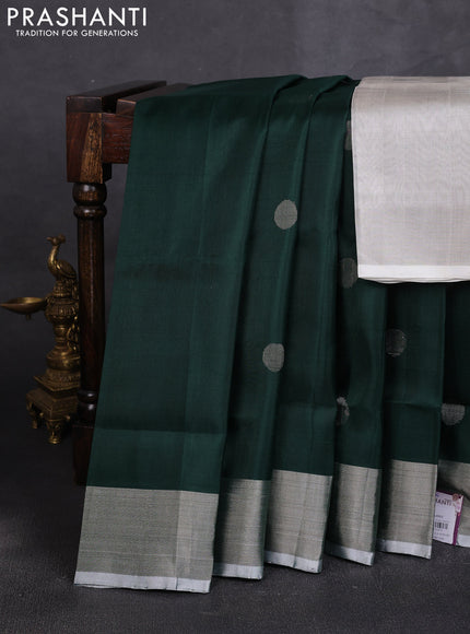 Pure uppada silk saree bottle green and grey with allover coin buttas and zari woven border