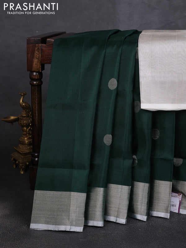 Pure uppada silk saree bottle green and grey with allover coin buttas and zari woven border