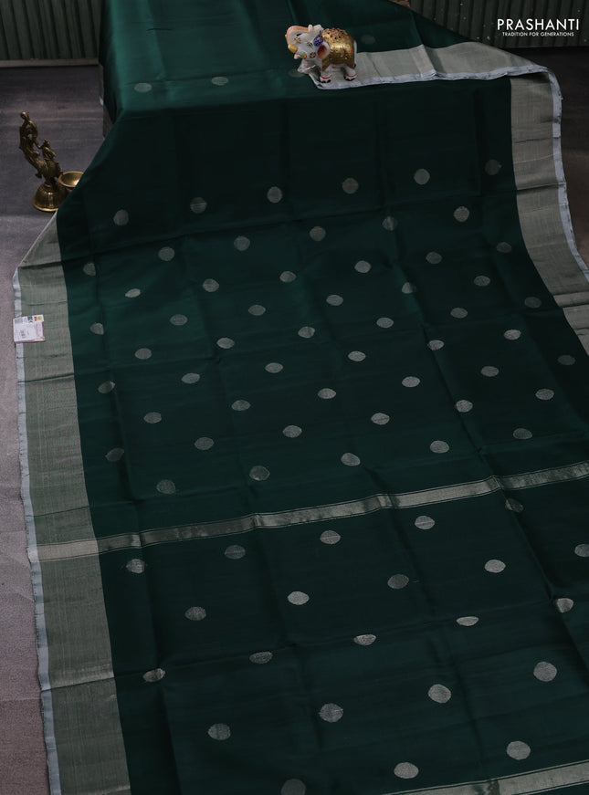 Pure uppada silk saree bottle green and grey with allover coin buttas and zari woven border