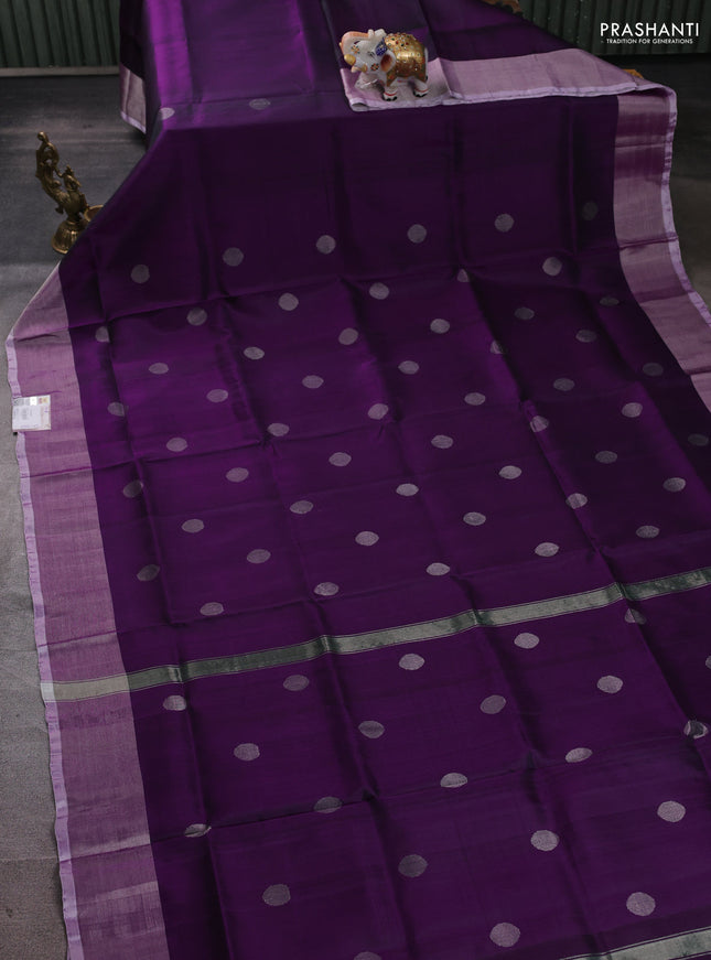 Pure uppada silk saree violet and pastel purple with allover coin buttas and zari woven border