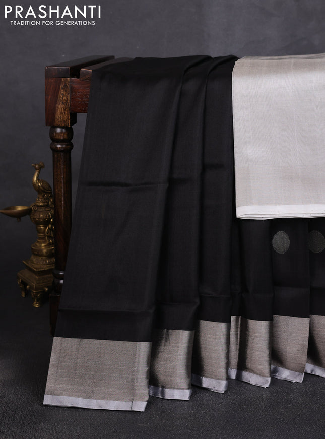 Pure uppada silk saree black and grey with allover coin buttas and zari woven border