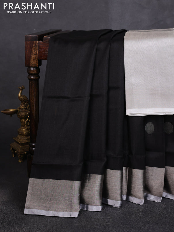 Pure uppada silk saree black and grey with allover coin buttas and zari woven border