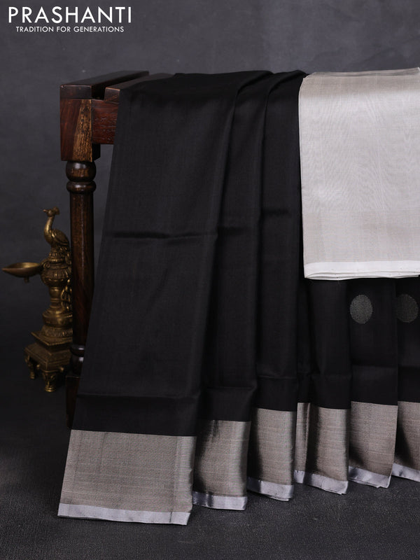 Pure uppada silk saree black and grey with allover coin buttas and zari woven border