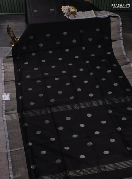 Pure uppada silk saree black and grey with allover coin buttas and zari woven border
