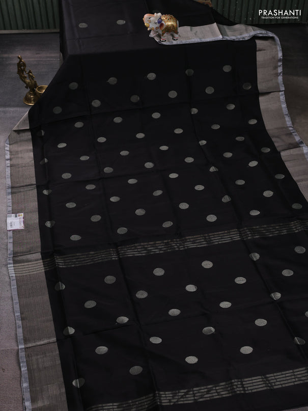 Pure uppada silk saree black and grey with allover coin buttas and zari woven border