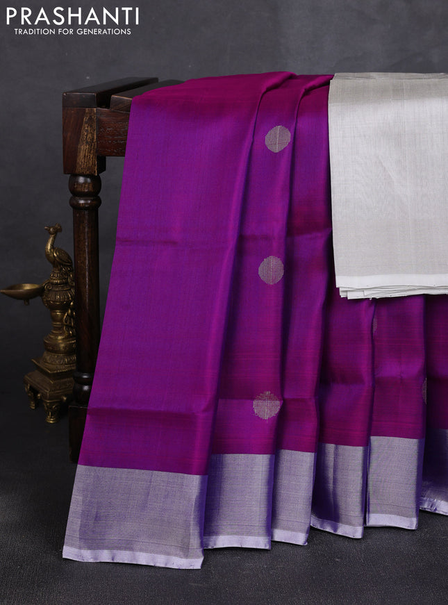 Pure uppada silk saree purple and grey with allover coin buttas and zari woven border