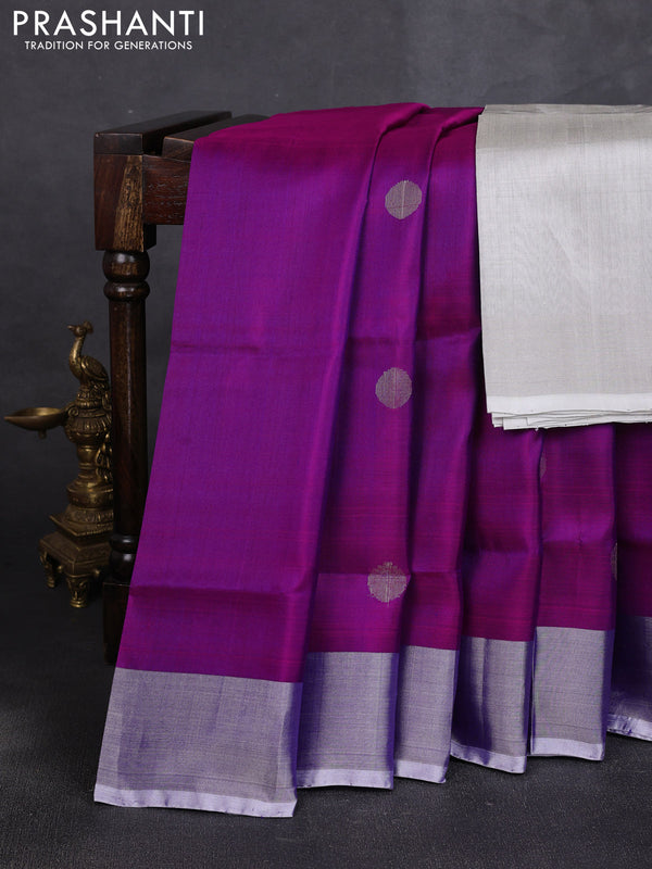 Pure uppada silk saree purple and grey with allover coin buttas and zari woven border
