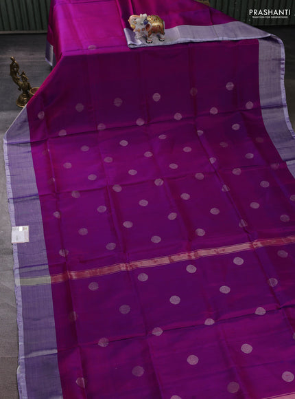 Pure uppada silk saree purple and grey with allover coin buttas and zari woven border