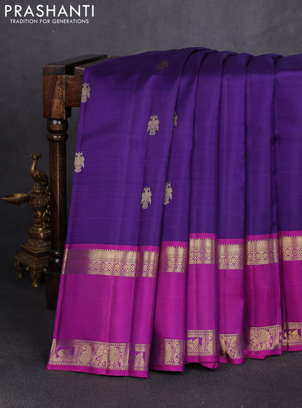 Pure kanchipuram silk saree violet and pink with zari woven buttas and long rettapet zari woven border