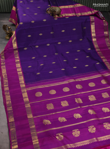 Pure kanchipuram silk saree violet and pink with zari woven buttas and long rettapet zari woven border