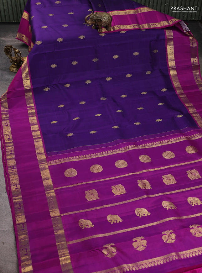 Pure kanchipuram silk saree violet and pink with zari woven buttas and long rettapet zari woven border