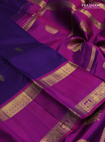 Pure kanchipuram silk saree violet and pink with zari woven buttas and long rettapet zari woven border
