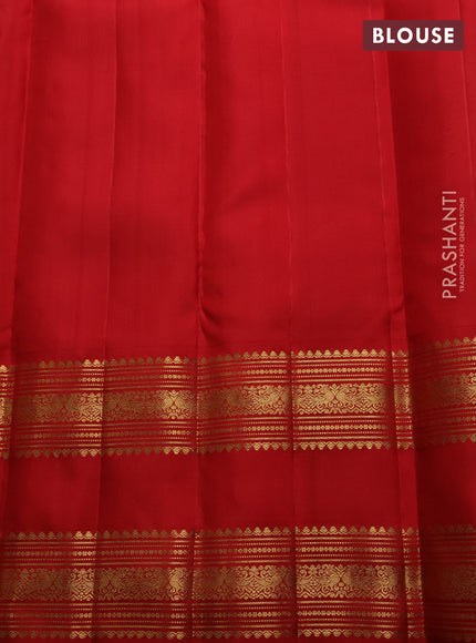 Pure kanchipuram silk saree beige and red with zari woven buttas and long rettapet zari woven border