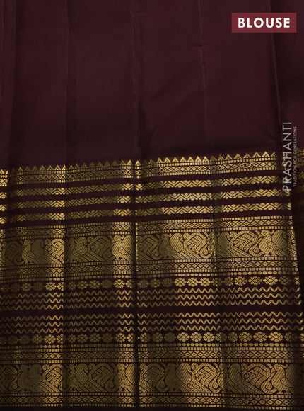 Pure kanchipuram silk saree mild peach and coffee brown with zari woven buttas and long zari woven border