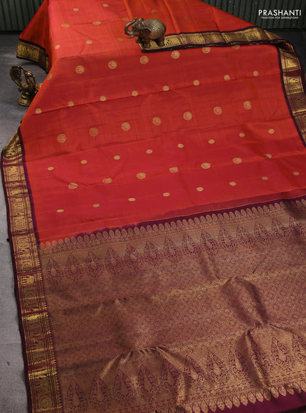 Pure kanchipuram silk saree rust shade and wine shade with zari woven buttas and rich zari woven border