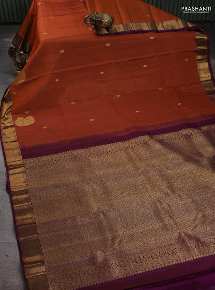Pure kanchipuram silk saree rust shade and wine shade with zari woven buttas and rich zari woven border