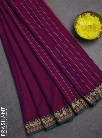 Narayanpet cotton saree magenta pink and green with plain body and thread woven border