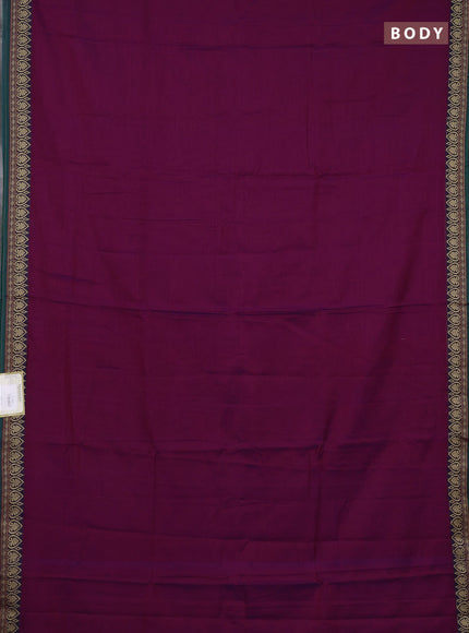 Narayanpet cotton saree magenta pink and green with plain body and thread woven border