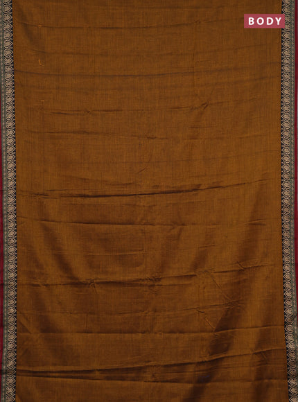 Narayanpet cotton saree dark mustard and maroon with plain body and thread woven border
