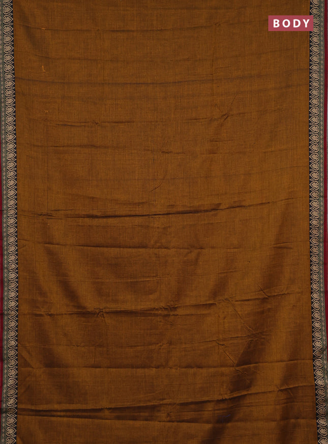 Narayanpet cotton saree dark mustard and maroon with plain body and thread woven border