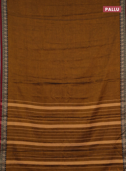 Narayanpet cotton saree dark mustard and maroon with plain body and thread woven border